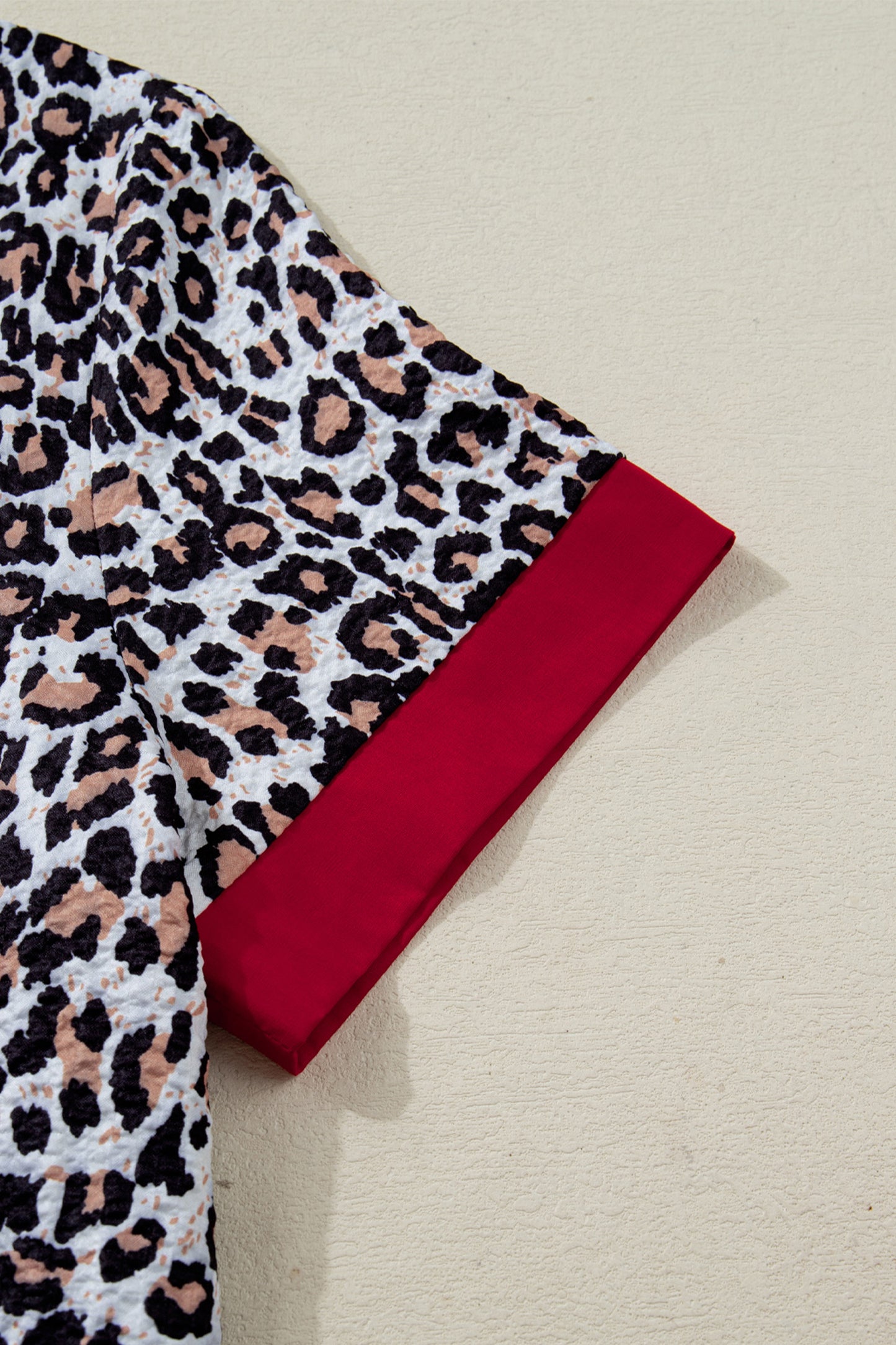 Khaki Contrast Frilled V Neck Trimmed Leopard Shirt