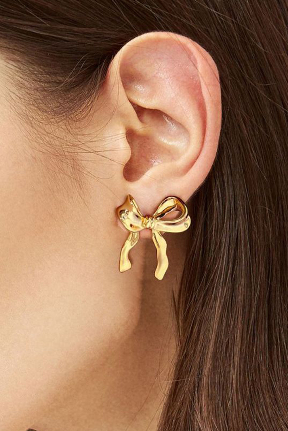 Gold Elegant Ribbon Bow Shape Stud Earrings- Ships Approx. 11/15