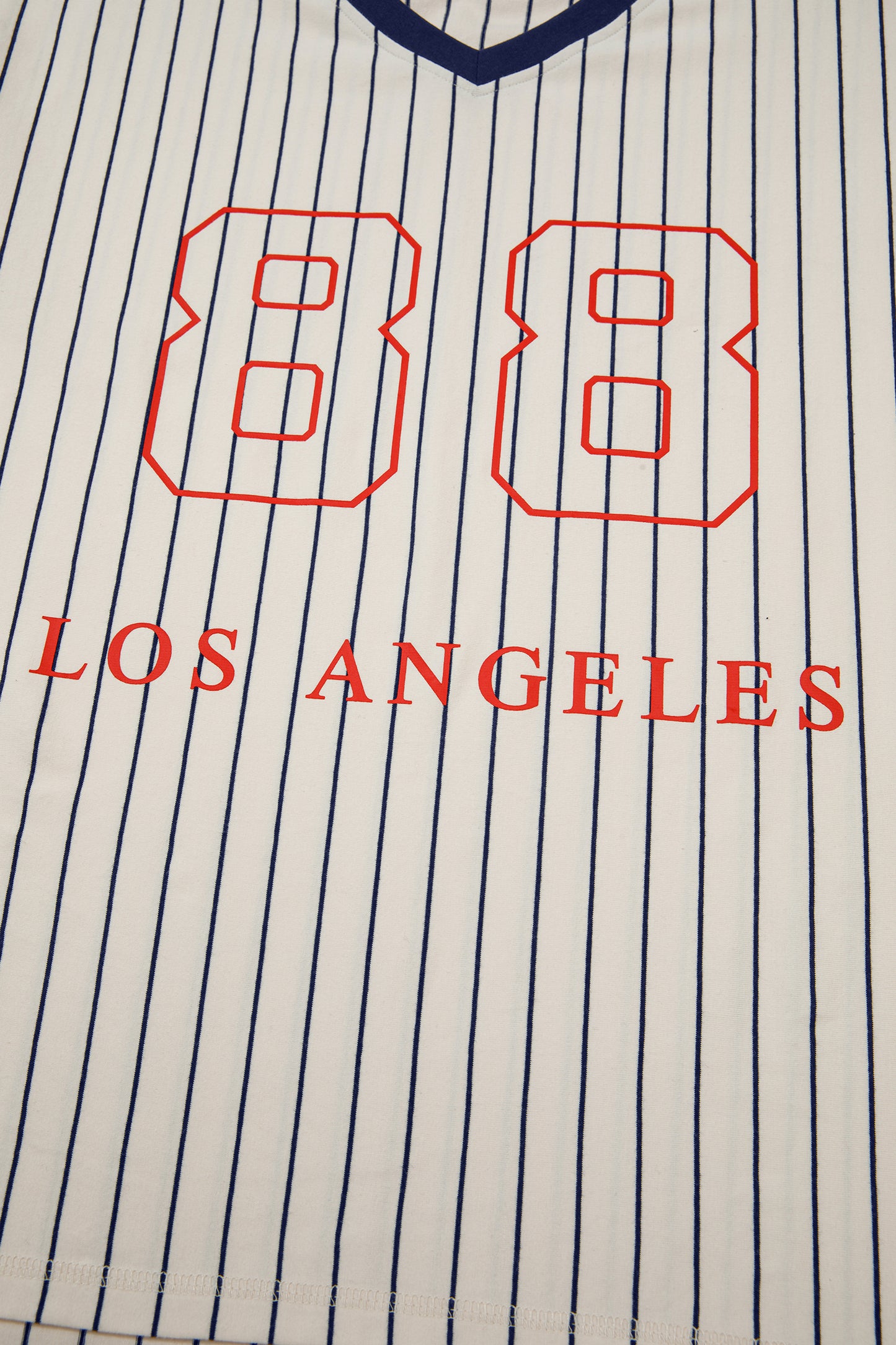 Blue Stripe 88 LOS ANGEL Graphic Lace Patchwork Faux Two Piece V Neck Top