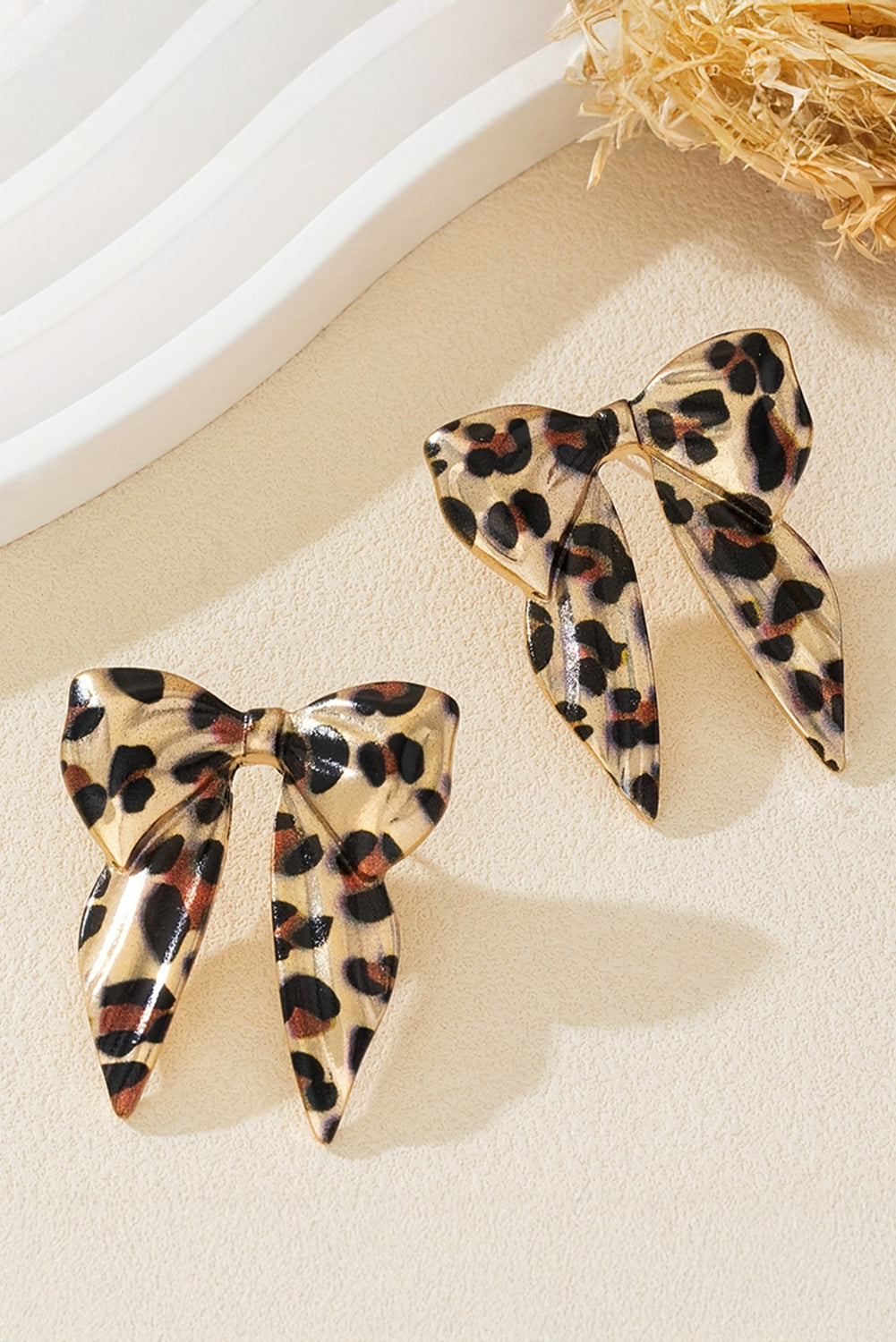 Gold Leopard Print Bowknot Shape Earrings- Ships Approx. 11/5